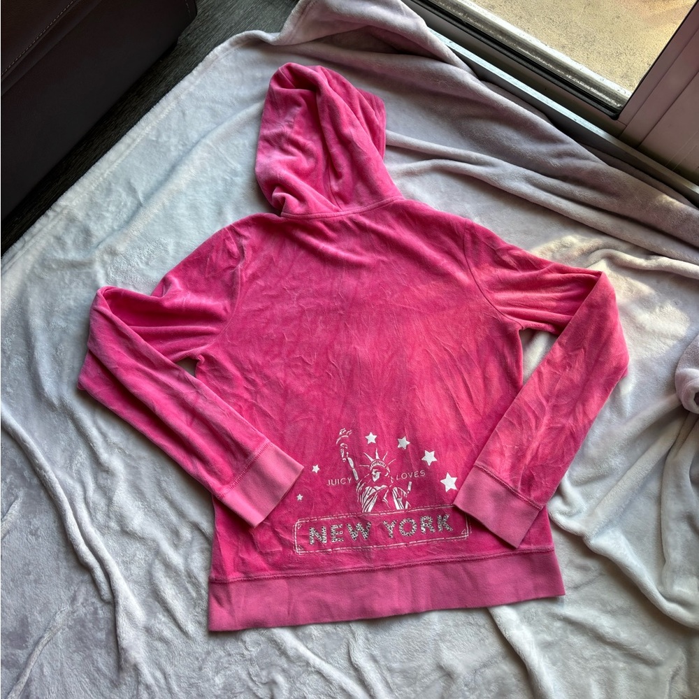 Hot Pink fuzzy juicy terry cloth velour zip up jacket